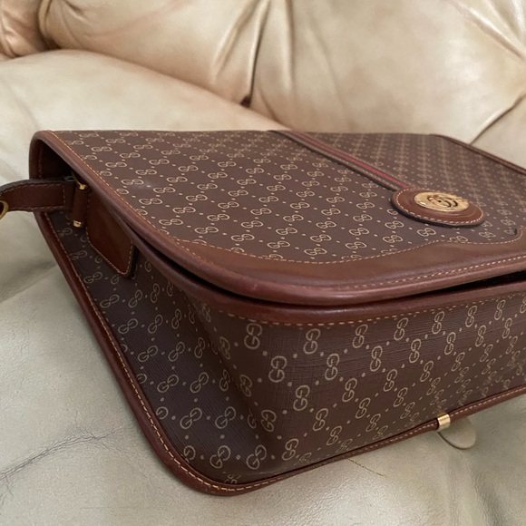 RARE Vintage Gucci Crossbody Bag Micro GG Brown Stripe Flap COA - Picture 7 of 16